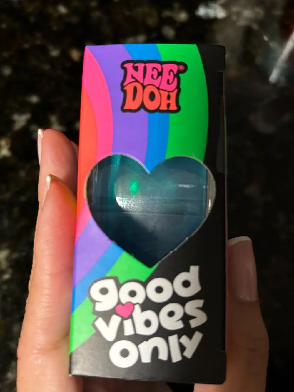 NeeDoh BLUE Peace Heart Squishy Glitter Good Vibes Only